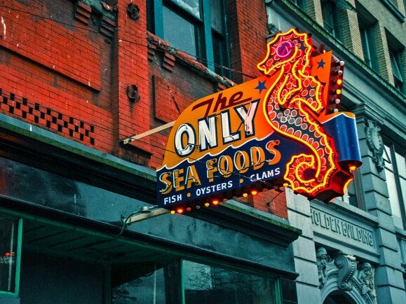 Image of The Only Seafood sign in 2012